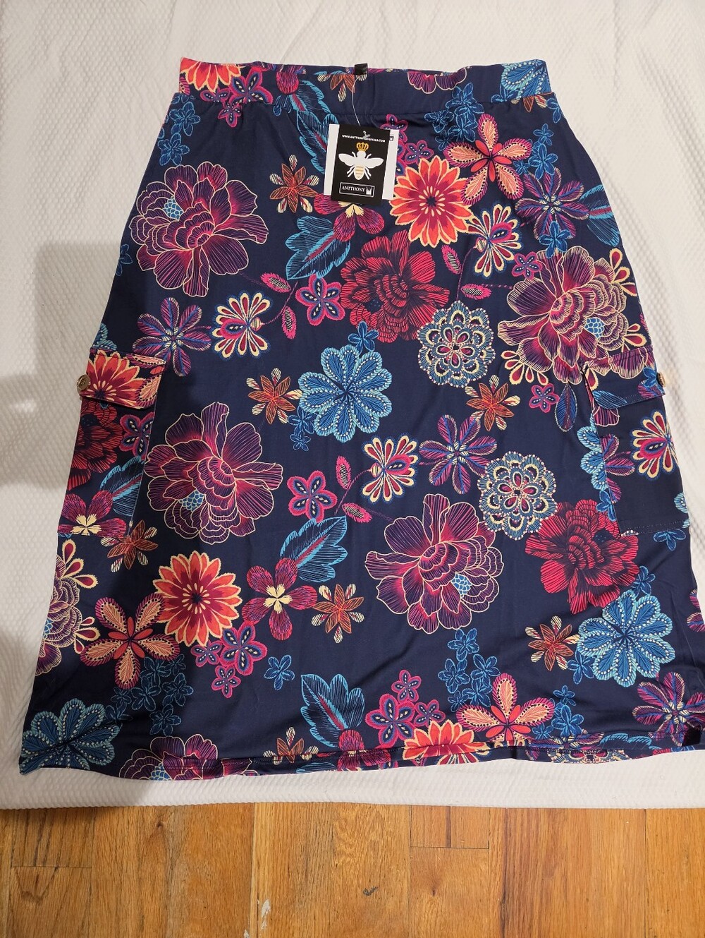 Antthony Navy A-Line Skirt with Bright Floral Print